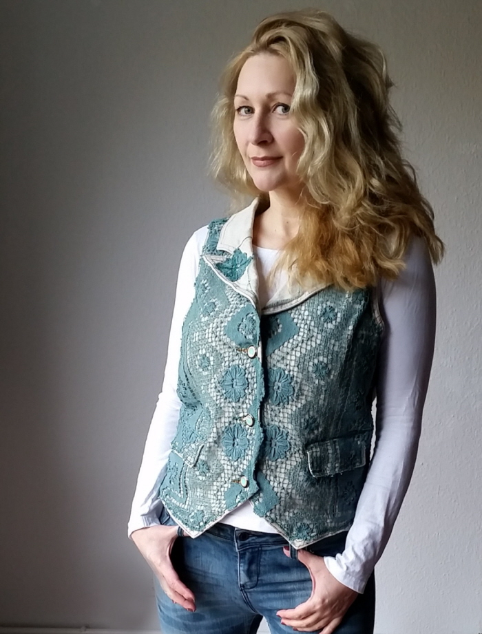 diy upcycled fask crocheted vest refashion tutorial
