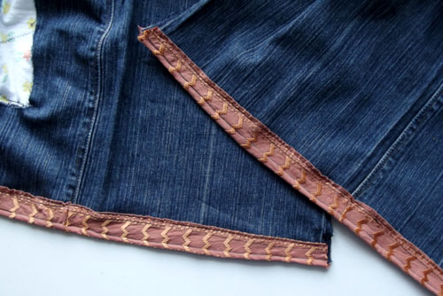 An easy DIY patchwork jeans refashion by Confessions of a Refashionista