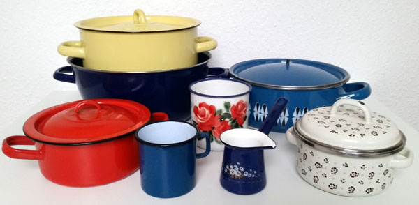 DANSK Vintage Enamel Blue Cookware Pot W/ Lid Some Staining Inside
