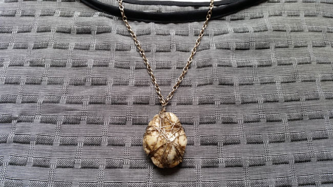 Upcycled caged stone necklace