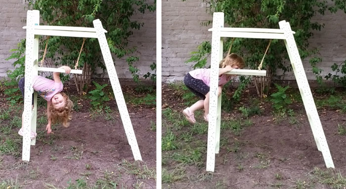 DIY scrap wood climbing frame + trapeze