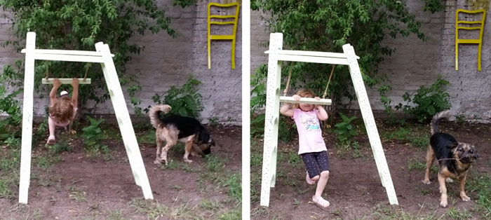 DIY scrap wood climbing frame + trapeze 