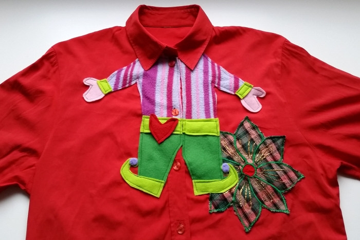 diy upcycled refashioned christmas blouses 