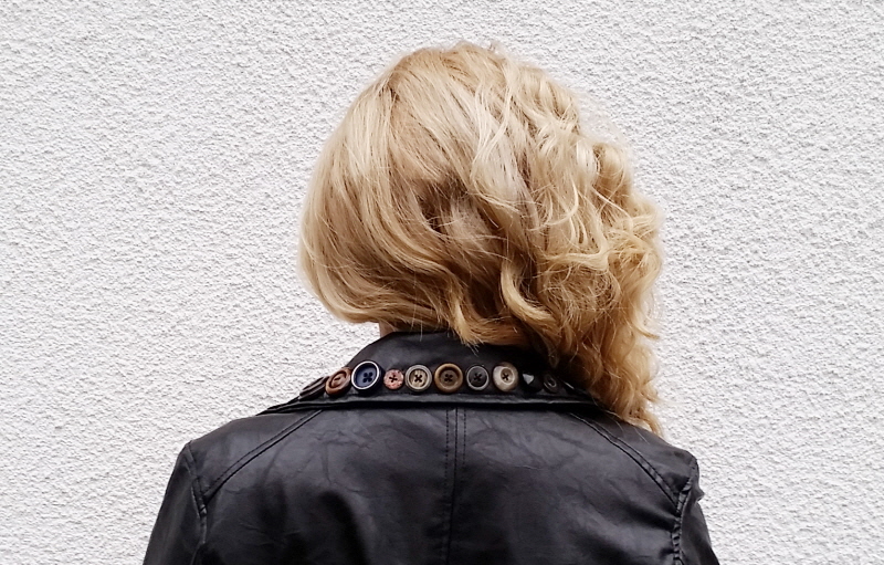 faux leather biker jacket button embellishment refashion back collar
