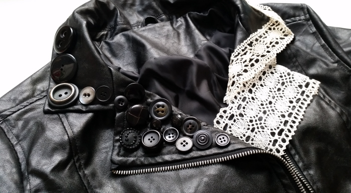 faux leather jacket button embellishment tutorial